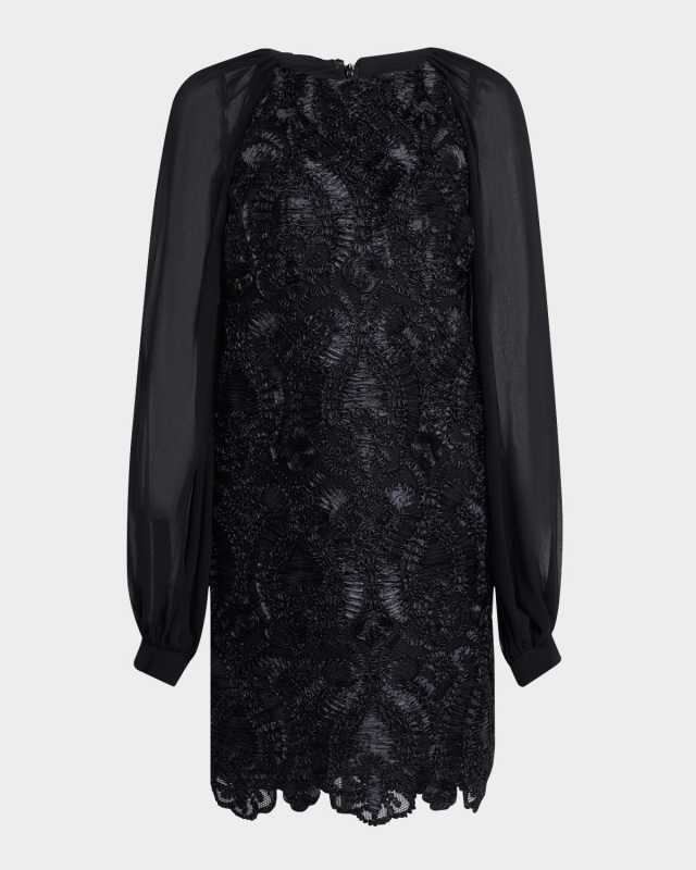 Sheer Blouson-Sleeve Ribbon Mini Dress